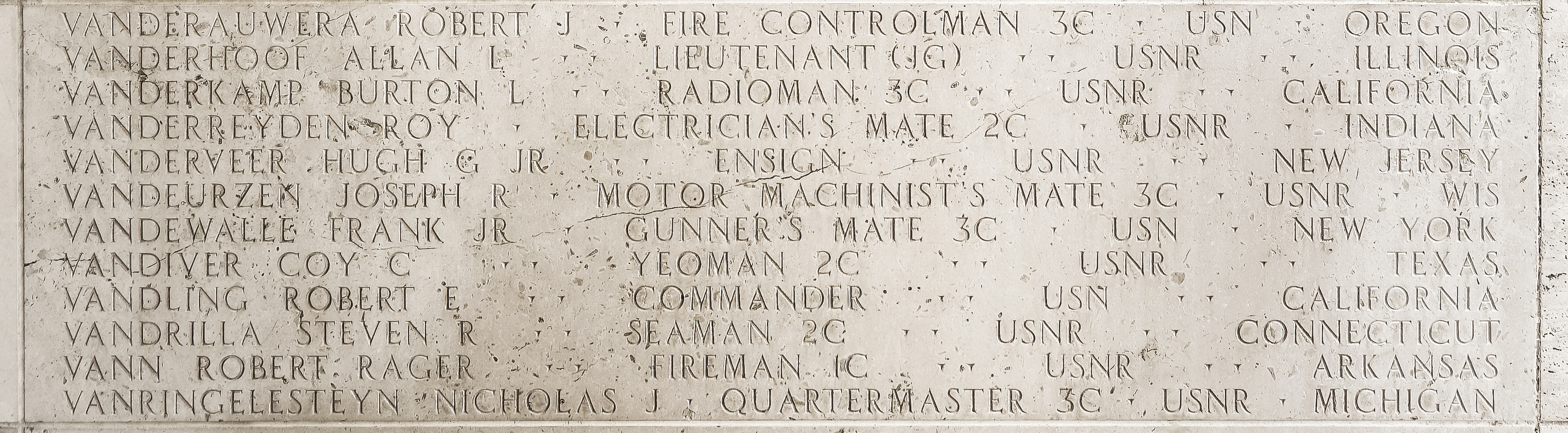 Robert J. Vanderauwera, Fire Controlman Third Class